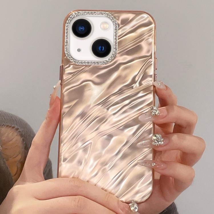 For iPhone 14 Rhinestone Lens Frame Wrinkled Design Phone Case