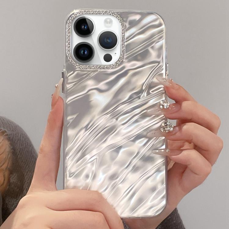 For iPhone 13 Pro Max Rhinestone Lens Frame Wrinkled Design Phone Case