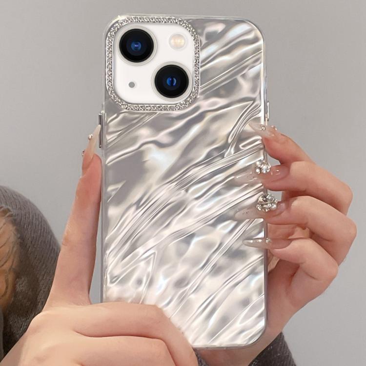 For iPhone 13 Rhinestone Lens Frame Wrinkled Design Phone Case