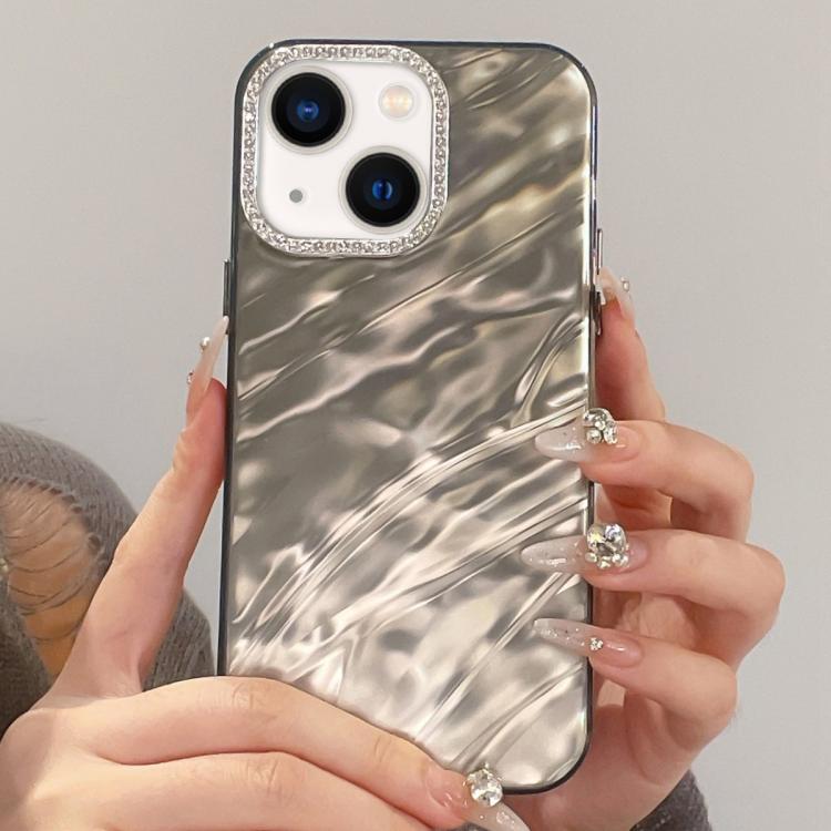 For iPhone 13 Rhinestone Lens Frame Wrinkled Design Phone Case