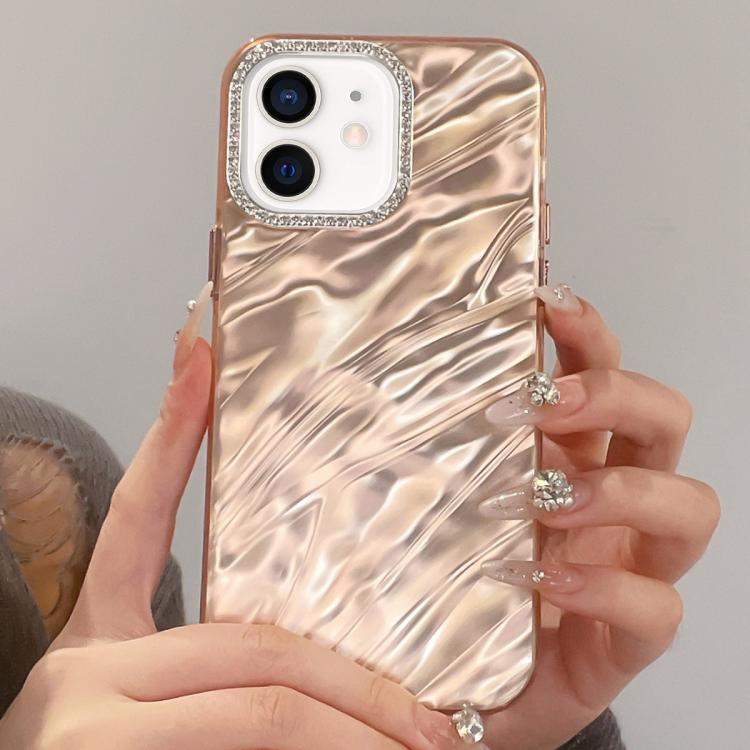 For iPhone 12 Rhinestone Lens Frame Wrinkled Design Phone Case