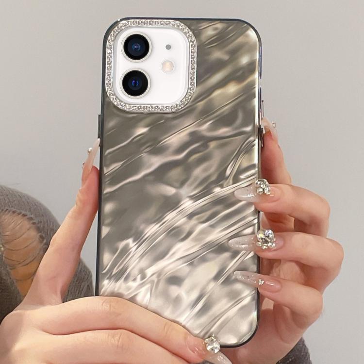 For iPhone 12 Rhinestone Lens Frame Wrinkled Design Phone Case