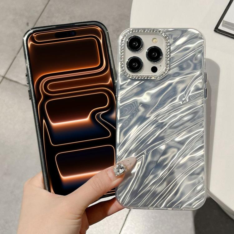 For iPhone 16 Pro Max Rhinestone Lens Frame Wrinkled Design Phone Case