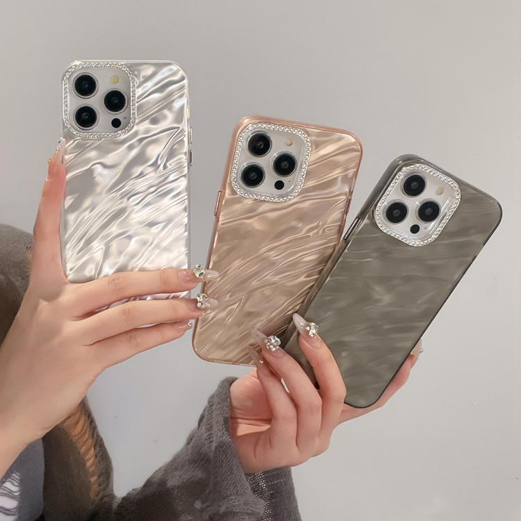 For iPhone 13 Pro Rhinestone Lens Frame Wrinkled Design Phone Case