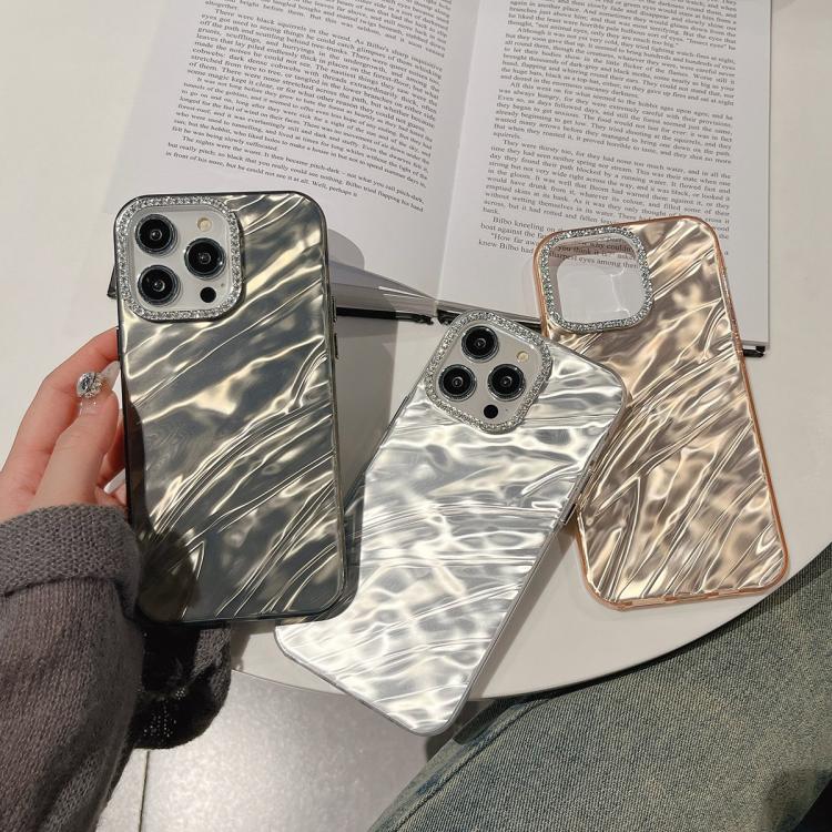For iPhone 16 Pro Max Rhinestone Lens Frame Wrinkled Design Phone Case