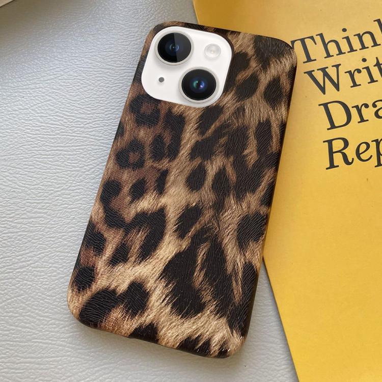 For iPhone 14 Plus Leopard Print Leather-Textured PU Phone Case