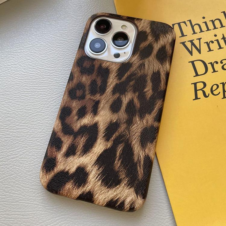 For iPhone 16 Pro Max Leopard Print Leather-Textured PU Phone Case