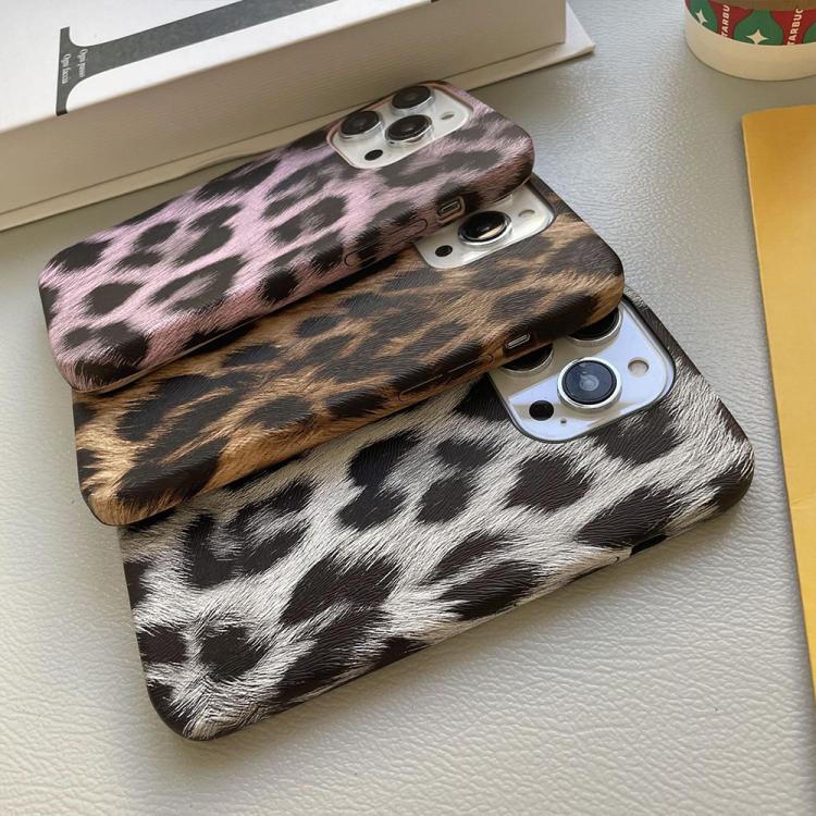 For iPhone 14 Plus Leopard Print Leather-Textured PU Phone Case