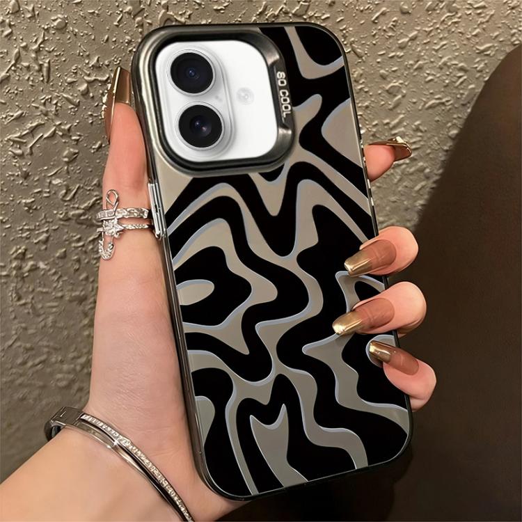 For iPhone 16 Wavy Stripes Pattern Frosted IMD 2-in-1 PC Phone Case