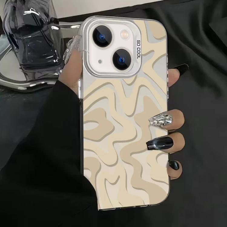 For iPhone 15 Wavy Stripes Pattern Frosted IMD 2-in-1 PC Phone Case