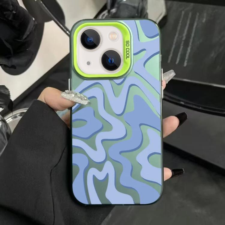 For iPhone 14 Plus Wavy Stripes Pattern Frosted IMD 2-in-1 PC Phone Case