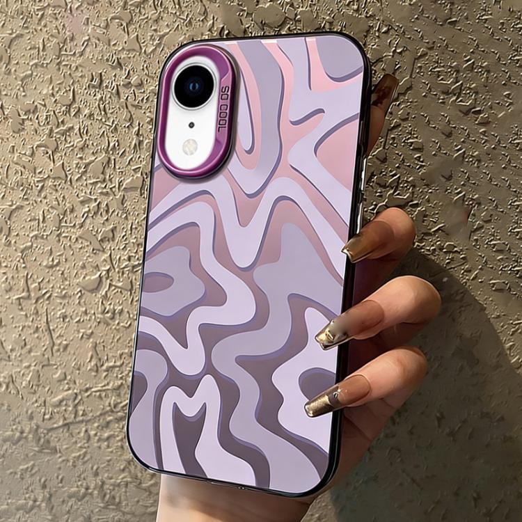 For iPhone XR Wavy Stripes Pattern Frosted IMD 2-in-1 PC Phone Case
