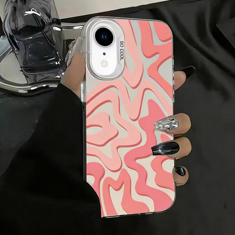 For iPhone XR Wavy Stripes Pattern Frosted IMD 2-in-1 PC Phone Case