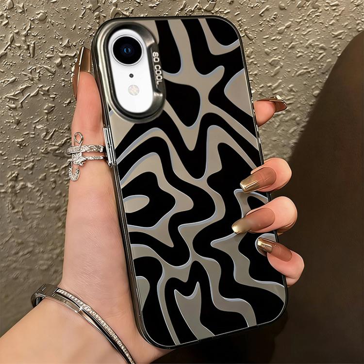 For iPhone XR Wavy Stripes Pattern Frosted IMD 2-in-1 PC Phone Case