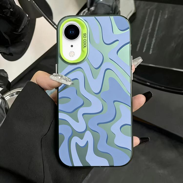 For iPhone XR Wavy Stripes Pattern Frosted IMD 2-in-1 PC Phone Case