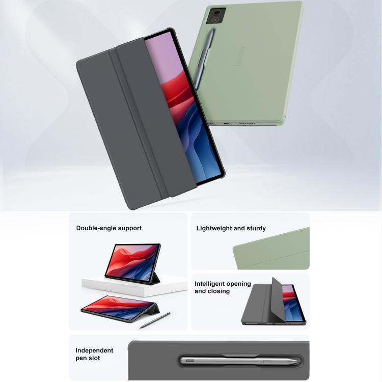 For Lenovo Xiaoxin Pad Pro 12.7 2025 TB375FC Original 3-Fold Folio Leather Tablet Smart Case with Pen Slot - Grey