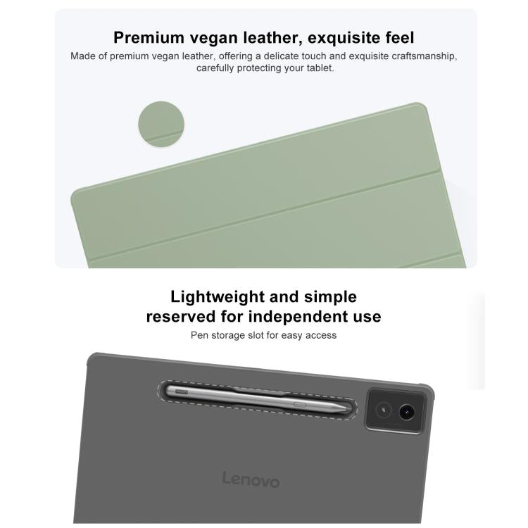 For Lenovo Xiaoxin Pad Pro 12.7 2025 TB375FC Original 3-Fold Folio Leather Tablet Smart Case with Pen Slot - Grey