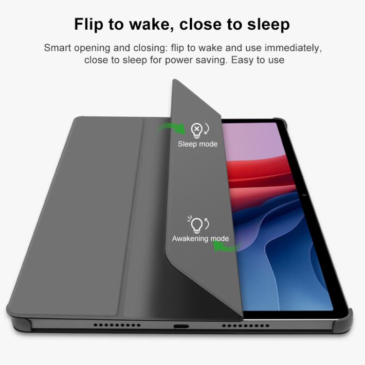 For Lenovo Xiaoxin Pad Pro 12.7 2025 TB375FC Original 3-Fold Folio Leather Tablet Smart Case with Pen Slot - Grey