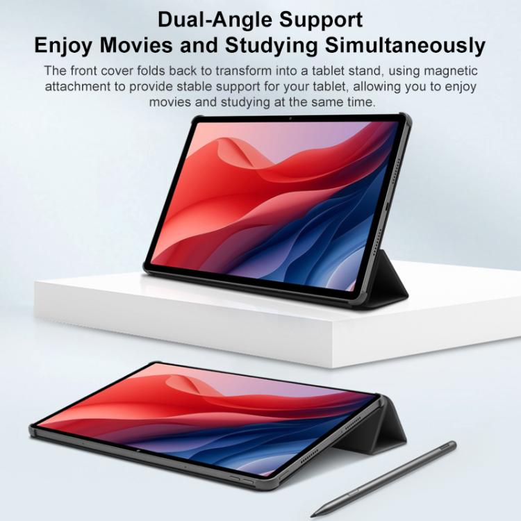 For Lenovo Xiaoxin Pad Pro 12.7 2025 TB375FC Original 3-Fold Folio Leather Tablet Smart Case with Pen Slot - Grey