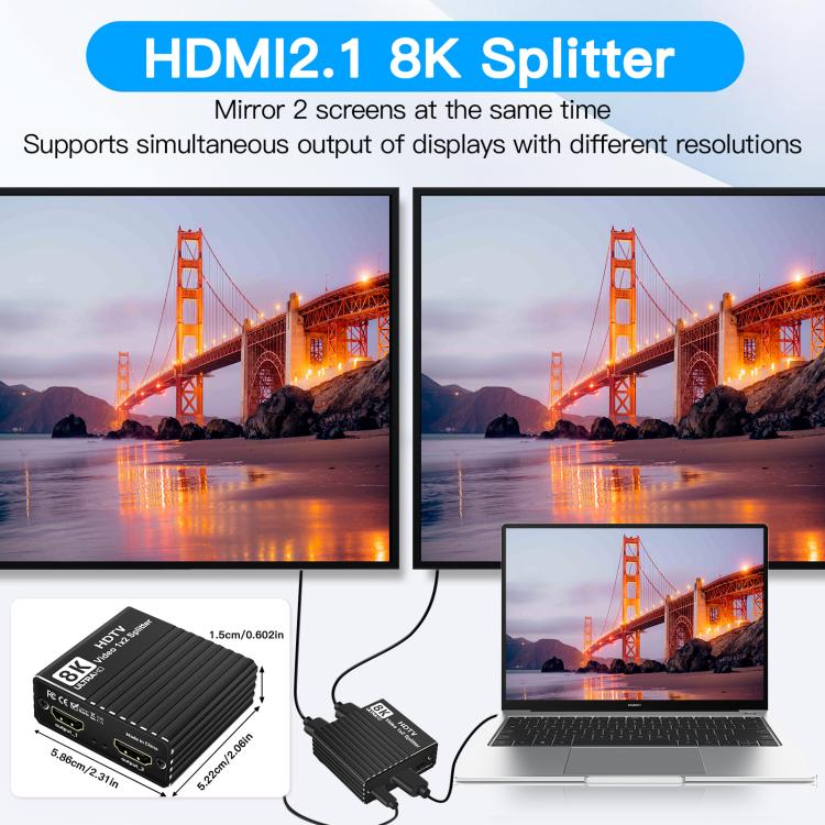 H12 8K 60Hz 1 In 2 Out Ultra HD HDMI Video Splitter - Black
