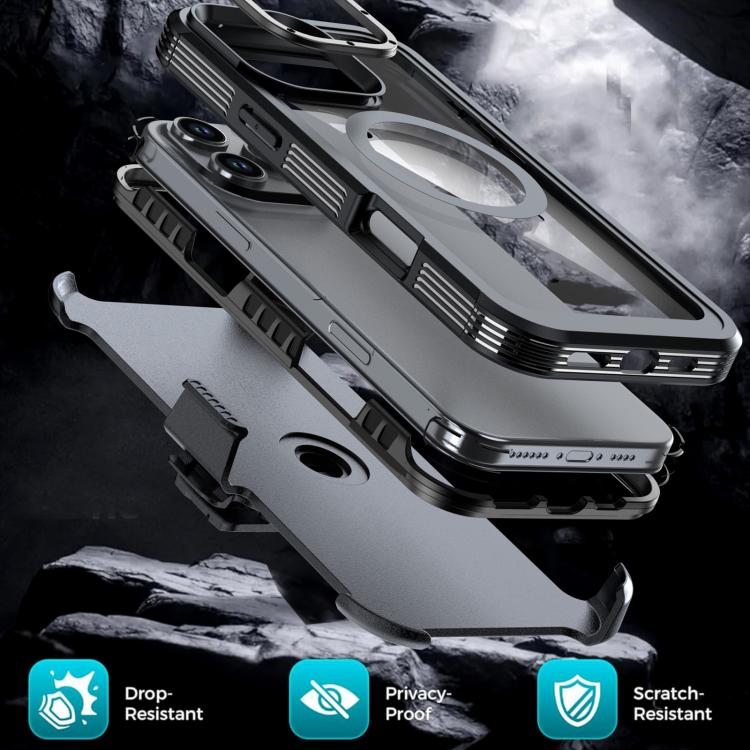 For iPhone 16 Pro Acrylic Full Coverage Magnetic Phone Case with Back Clip