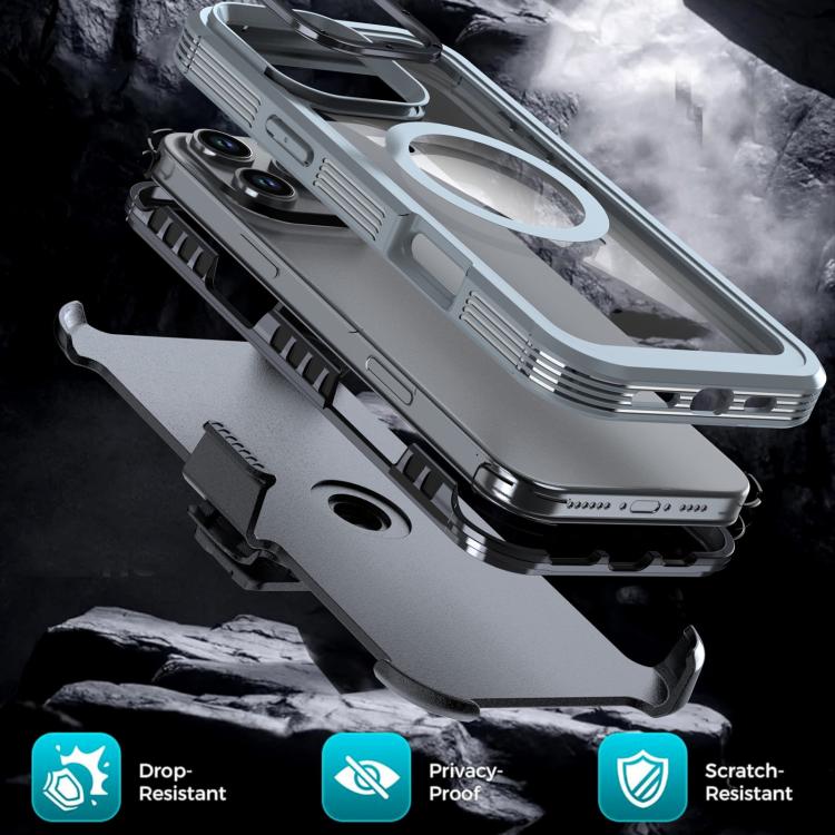 For iPhone 16 Pro Acrylic Full Coverage Magnetic Phone Case with Back Clip