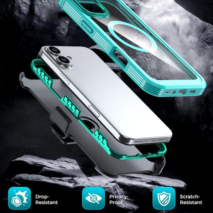 For iPhone 16 Plus Acrylic Full Coverage Magnetic Phone Case with Back Clip