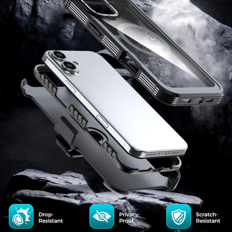 For iPhone 16 Plus Acrylic Full Coverage Magnetic Phone Case with Back Clip