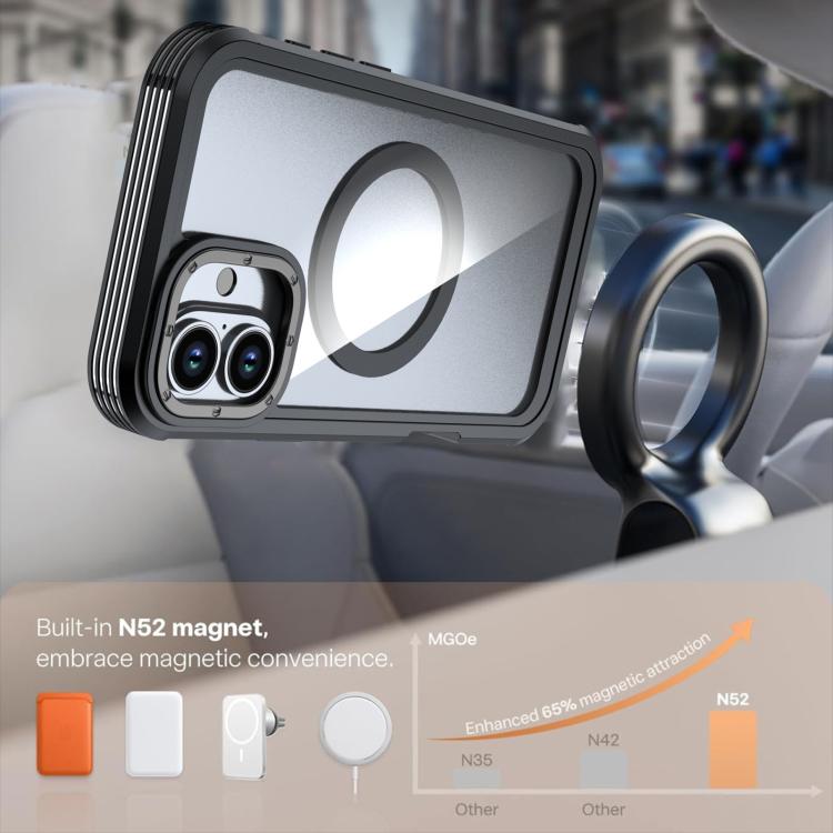 For iPhone 16 Plus Acrylic Full Coverage Magnetic Phone Case with Back Clip
