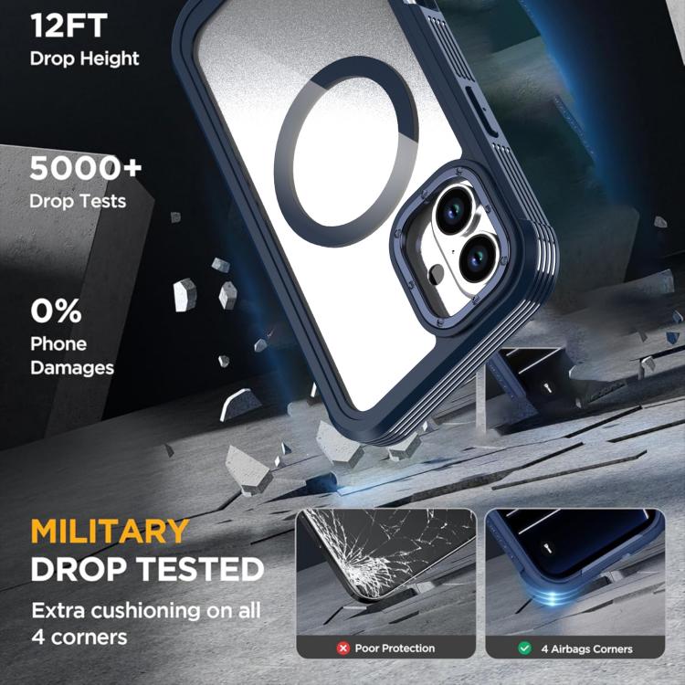 For iPhone 16 Plus Acrylic Full Coverage Magnetic Phone Case with Back Clip