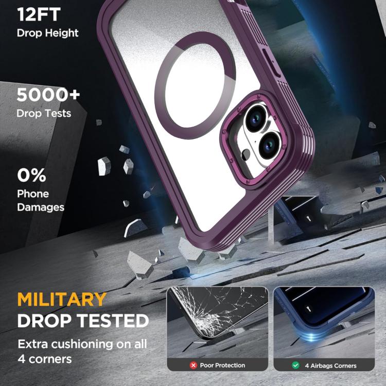 For iPhone 16 Plus Acrylic Full Coverage Magnetic Phone Case with Back Clip