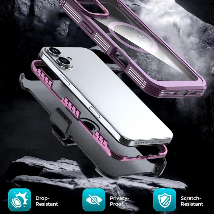 For iPhone 16 Plus Acrylic Full Coverage Magnetic Phone Case with Back Clip