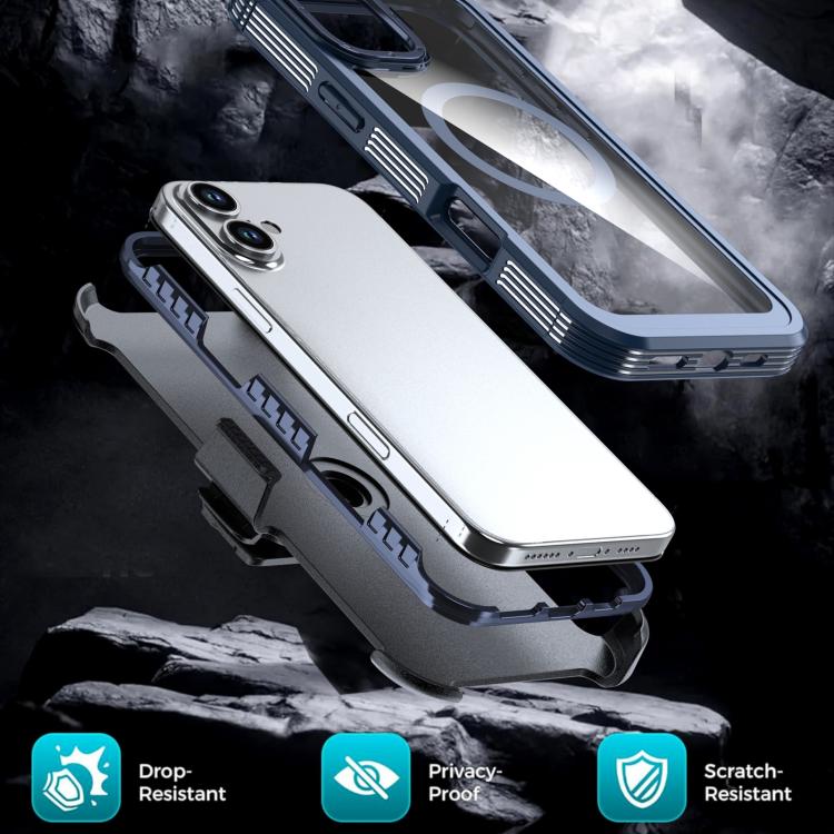 For iPhone 16 Acrylic Full Coverage Magnetic Phone Case with Back Clip