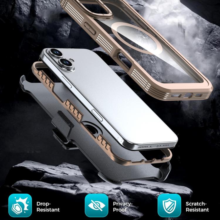 For iPhone 16 Acrylic Full Coverage Magnetic Phone Case with Back Clip