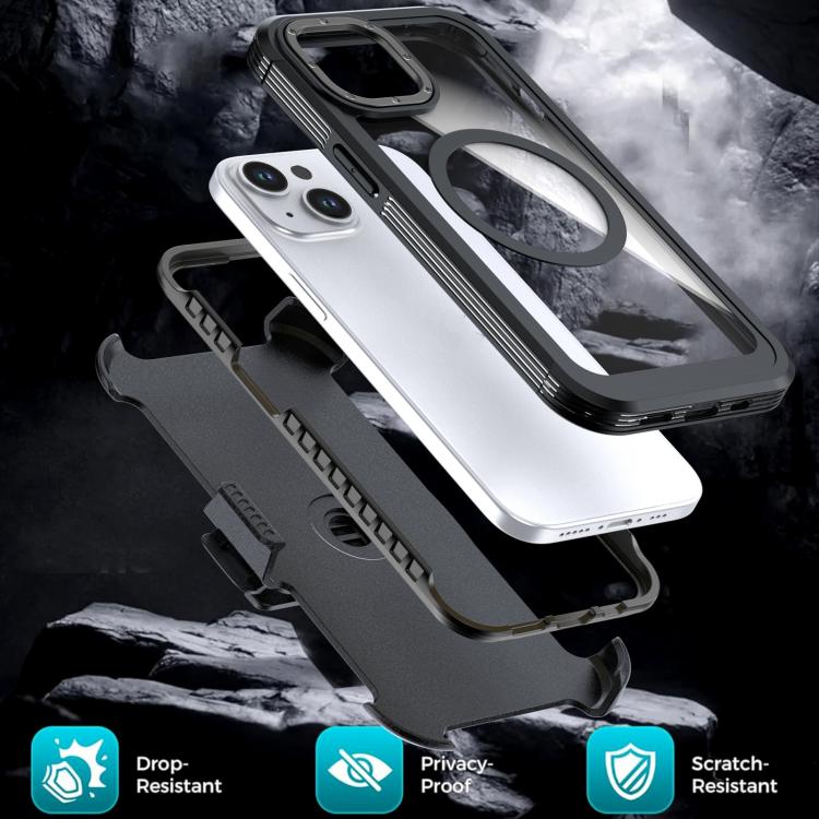 For iPhone 15 Acrylic Full Coverage Magnetic Phone Case with Back Clip