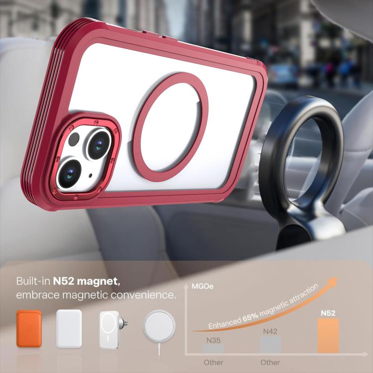 For iPhone 15 Acrylic Full Coverage Magnetic Phone Case with Back Clip