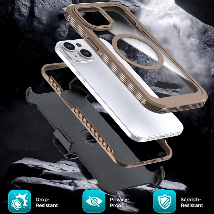 For iPhone 15 Acrylic Full Coverage Magnetic Phone Case with Back Clip