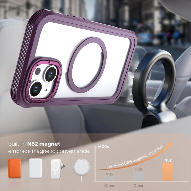 For iPhone 15 Acrylic Full Coverage Magnetic Phone Case with Back Clip