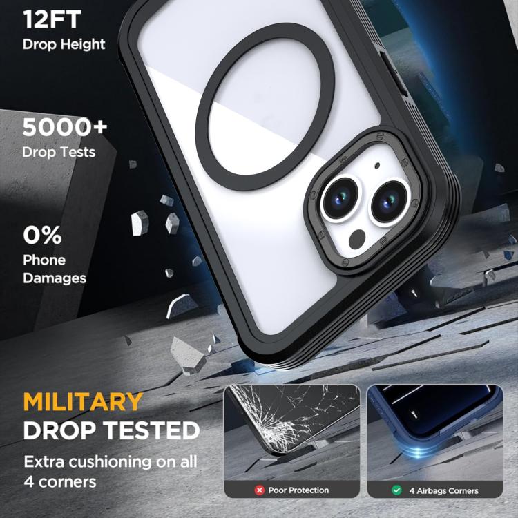 For iPhone 14 / 13 Acrylic Full Coverage Magnetic Phone Case with Back Clip