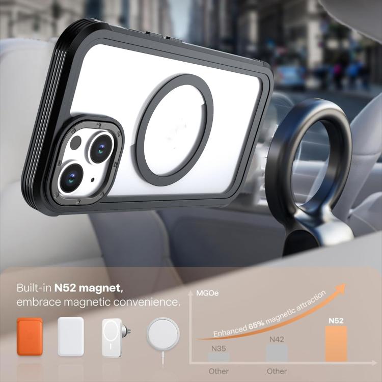 For iPhone 14 / 13 Acrylic Full Coverage Magnetic Phone Case with Back Clip