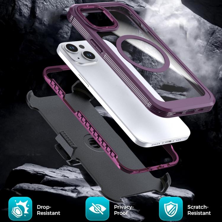 For iPhone 14 / 13 Acrylic Full Coverage Magnetic Phone Case with Back Clip