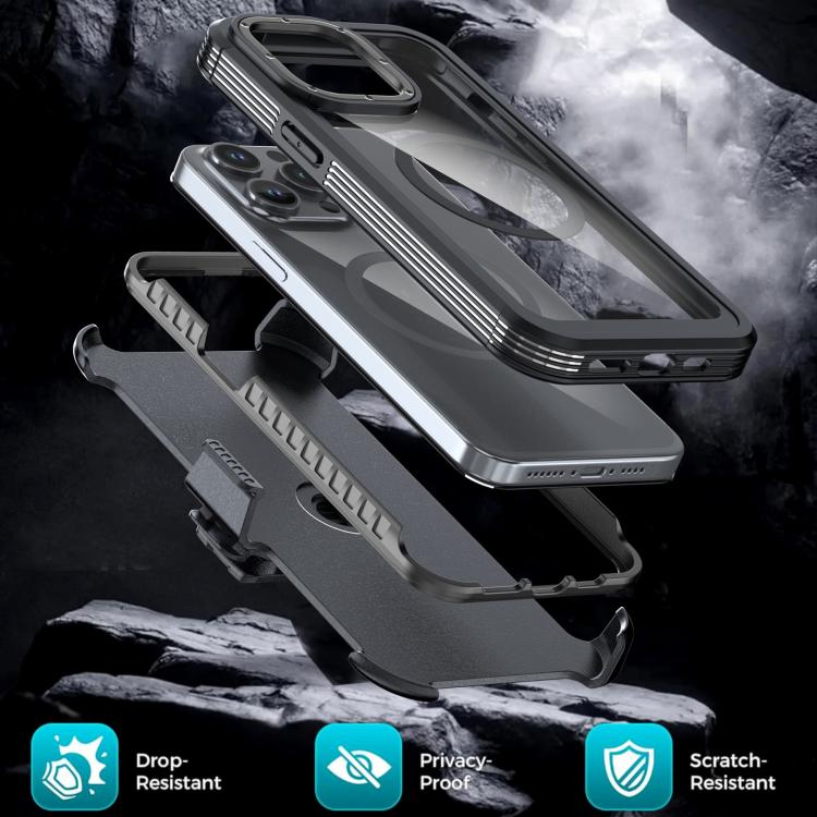 For iPhone 13 Pro Max Acrylic Full Coverage Magnetic Phone Case with Back Clip