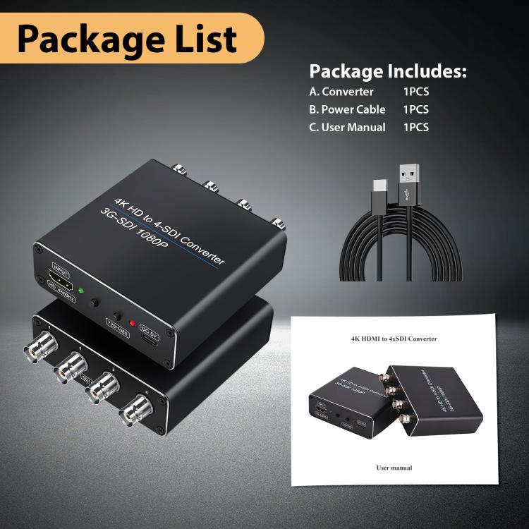 NK-814 4K HDMI Input to 4-SDI Output Converter - Black