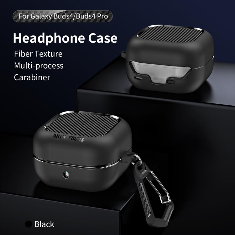 For Samsung Galaxy Buds4 / Buds4 Pro Fiber Texture Wireless Earphones Case with Carabiner