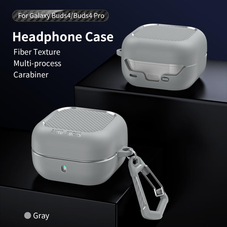 For Samsung Galaxy Buds4 / Buds4 Pro Fiber Texture Wireless Earphones Case with Carabiner