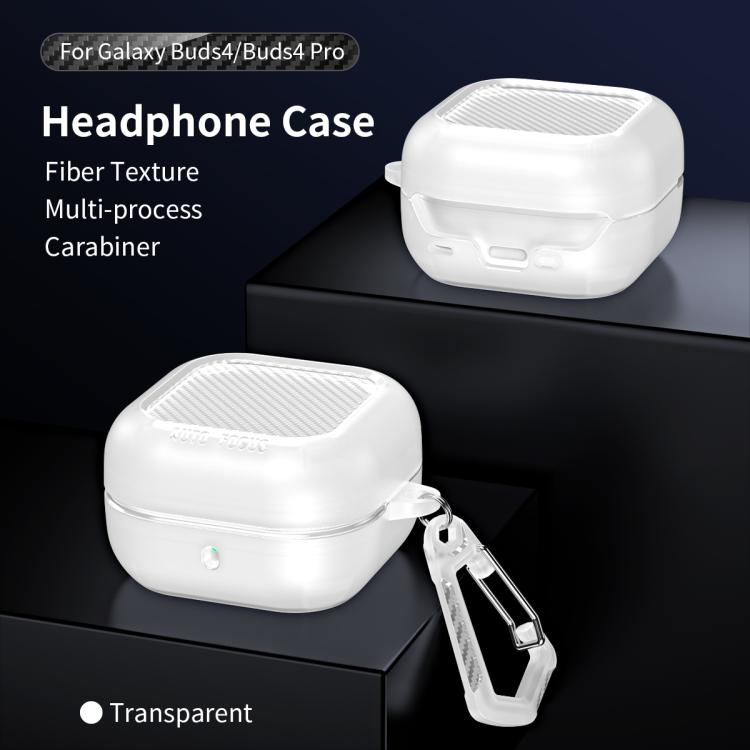 For Samsung Galaxy Buds4 / Buds4 Pro Fiber Texture Wireless Earphones Case with Carabiner