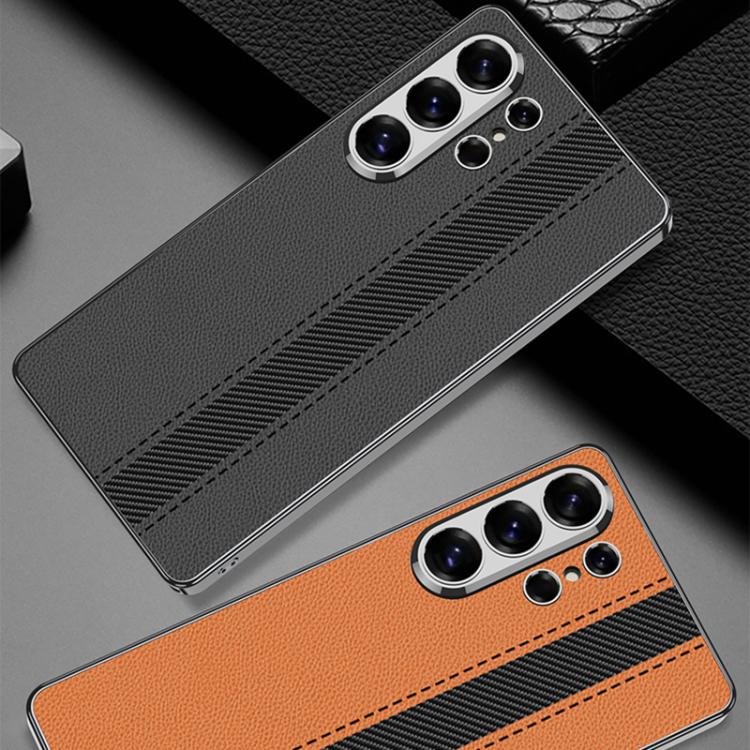 For Samsung Galaxy S26 Ultra 5G GKK Electroplated Vegan Leather Color Block Phone Case