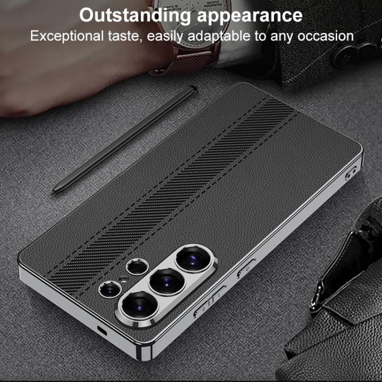 For Samsung Galaxy S26 Ultra 5G GKK Electroplated Vegan Leather Color Block Phone Case