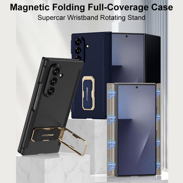 For Samsung Galaxy Z TriFold GKK Double Magnetic Hinge Folding Full Coverage Phone Case with Supercar Wristband Rotating Holder