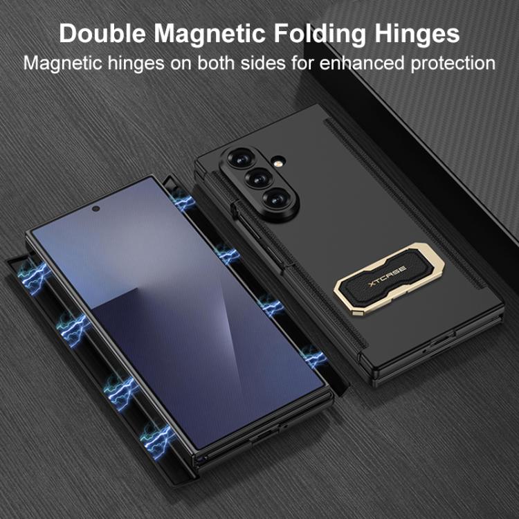 For Samsung Galaxy Z TriFold GKK Double Magnetic Hinge Folding Full Coverage Phone Case with Supercar Wristband Rotating Holder